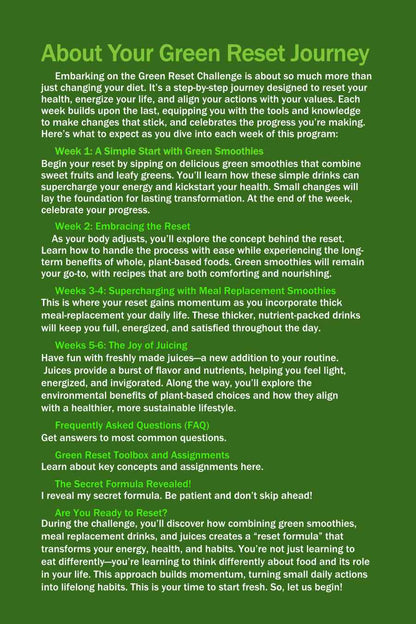 Green Reset Challenge! 6-Week Green Smoothie and Juicing Challenge (with recipes, shopping lists, tips, advice, and more)(Paperback)