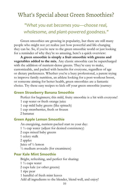 Easy Green Smoothie Recipe Book for Kids & Adults: Get Your Family Drinking Greens, Fruits & Veggies with Green Reset Formula! (Paperback)