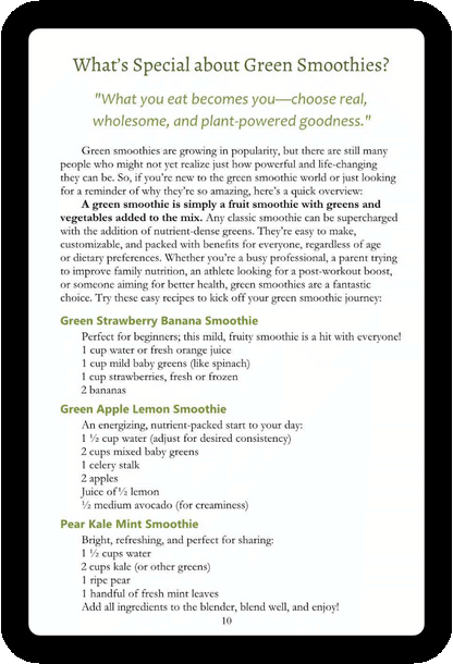 Easy Green Smoothie Recipe Book for Kids & Adults: Get Your Family Drinking Greens, Fruits & Veggies with Green Reset Formula! (Ebook)