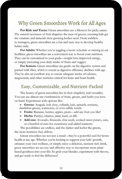 Easy Green Smoothie Recipe Book for Kids & Adults: Get Your Family Drinking Greens, Fruits & Veggies with Green Reset Formula! (Ebook)